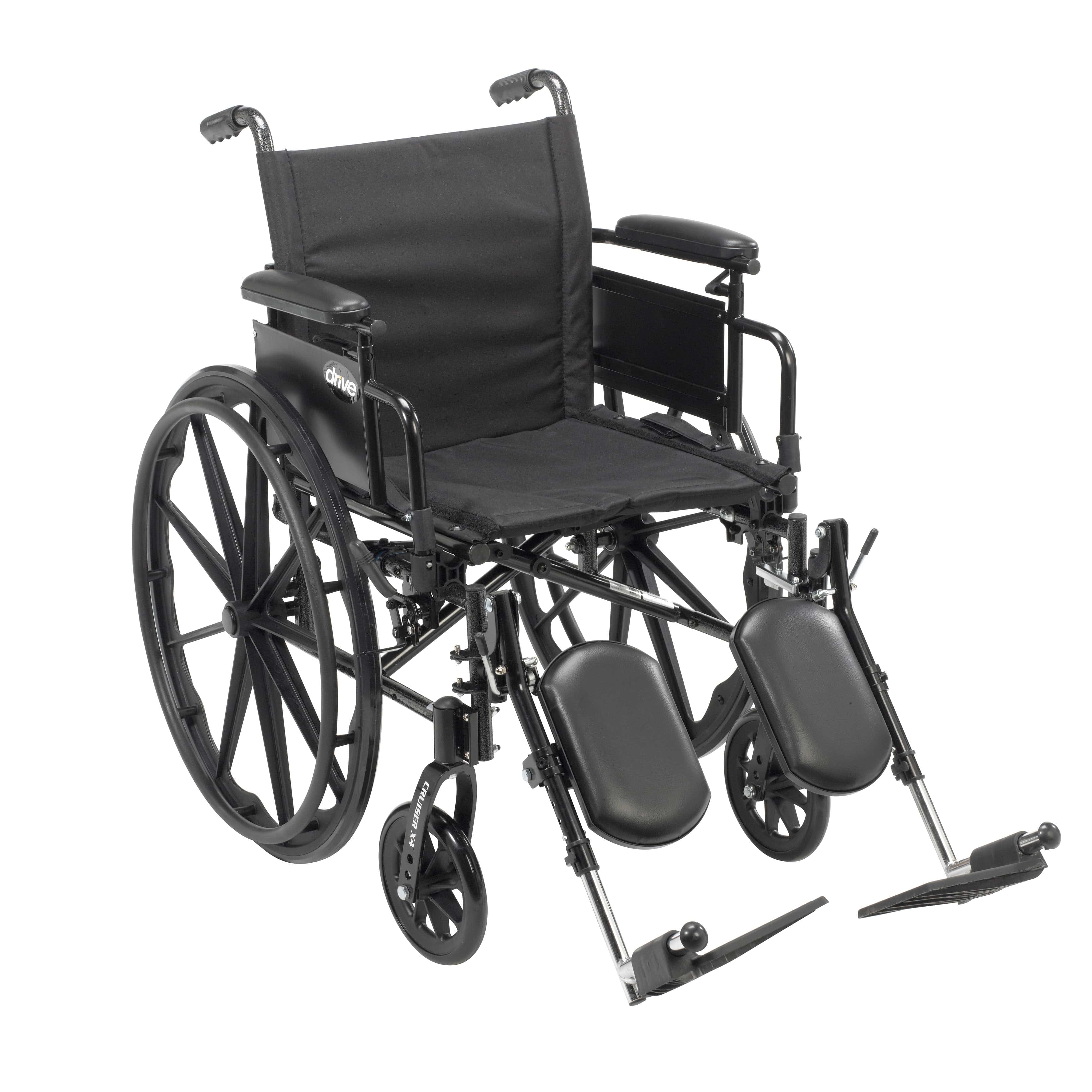 Drive Medical Wheelchairs/Lightweight Wheelchairs Desk Arms / Elevating Leg Rests / 20" Seat Drive Medical Cruiser X4 Lightweight Dual Axle Wheelchair with Adjustable Detatchable Arms