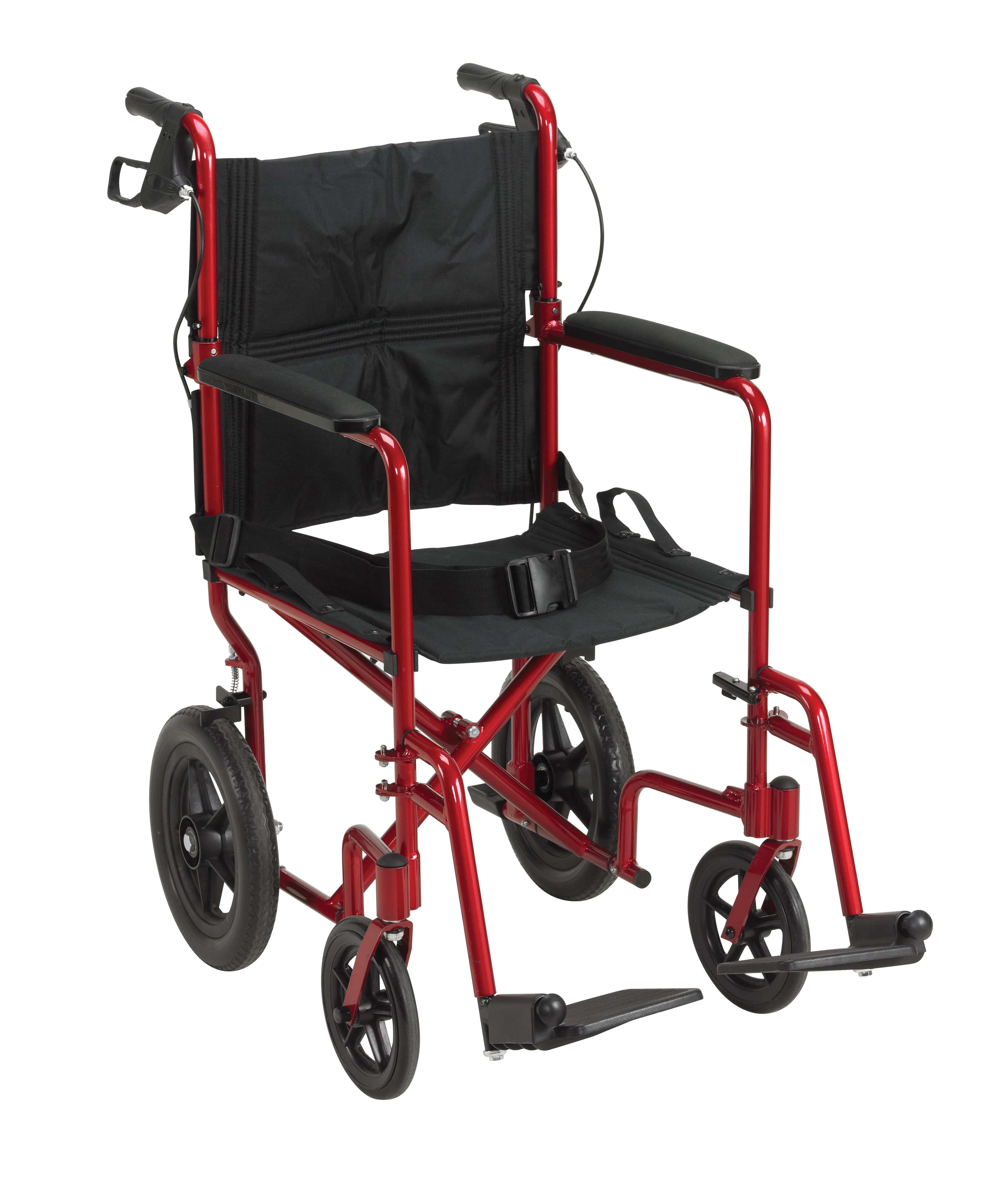 Drive Medical Transport Chairs/Lightweight Transport Wheelchairs Red Drive Medical Lightweight Expedition Transport Wheelchair with Hand Brakes