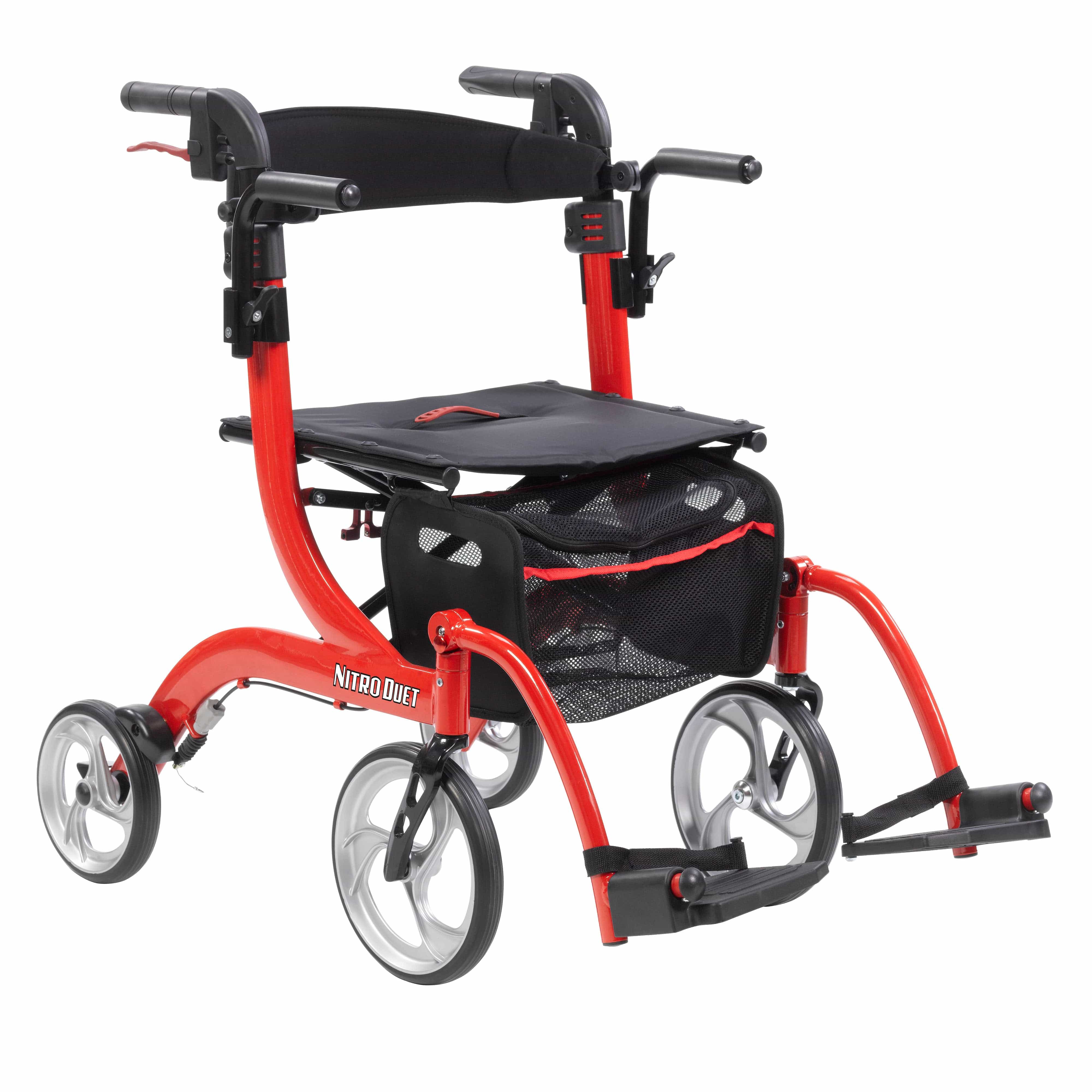 Drive Medical Rollators Drive Medical Nitro Duet Dual Function Transport Wheelchair and Rollator Rolling Walker, Red