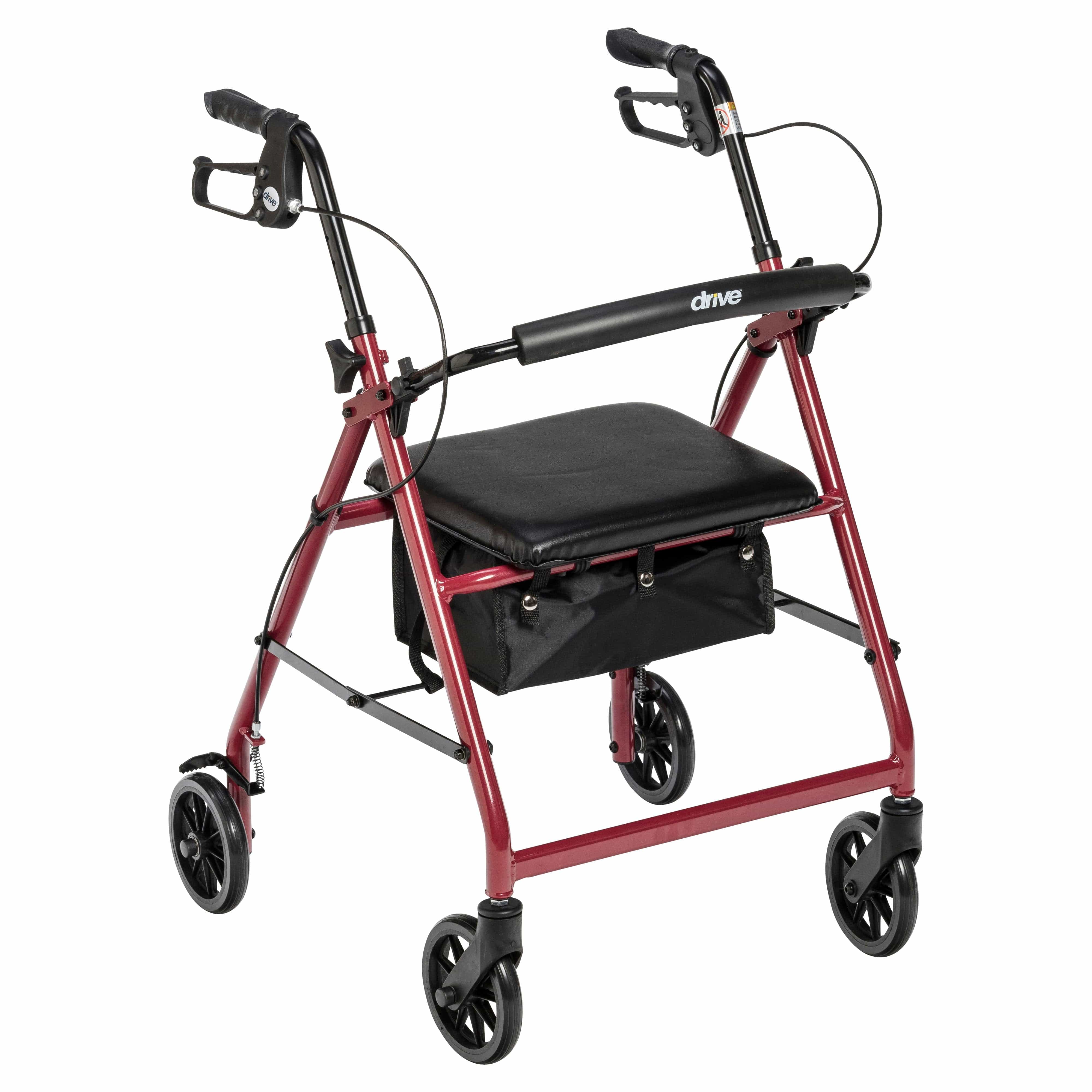 Drive Medical Rollators Red Drive Medical Rollator Rolling Walker with 6" Wheels, Fold Up Removable Back Support and Padded Seat