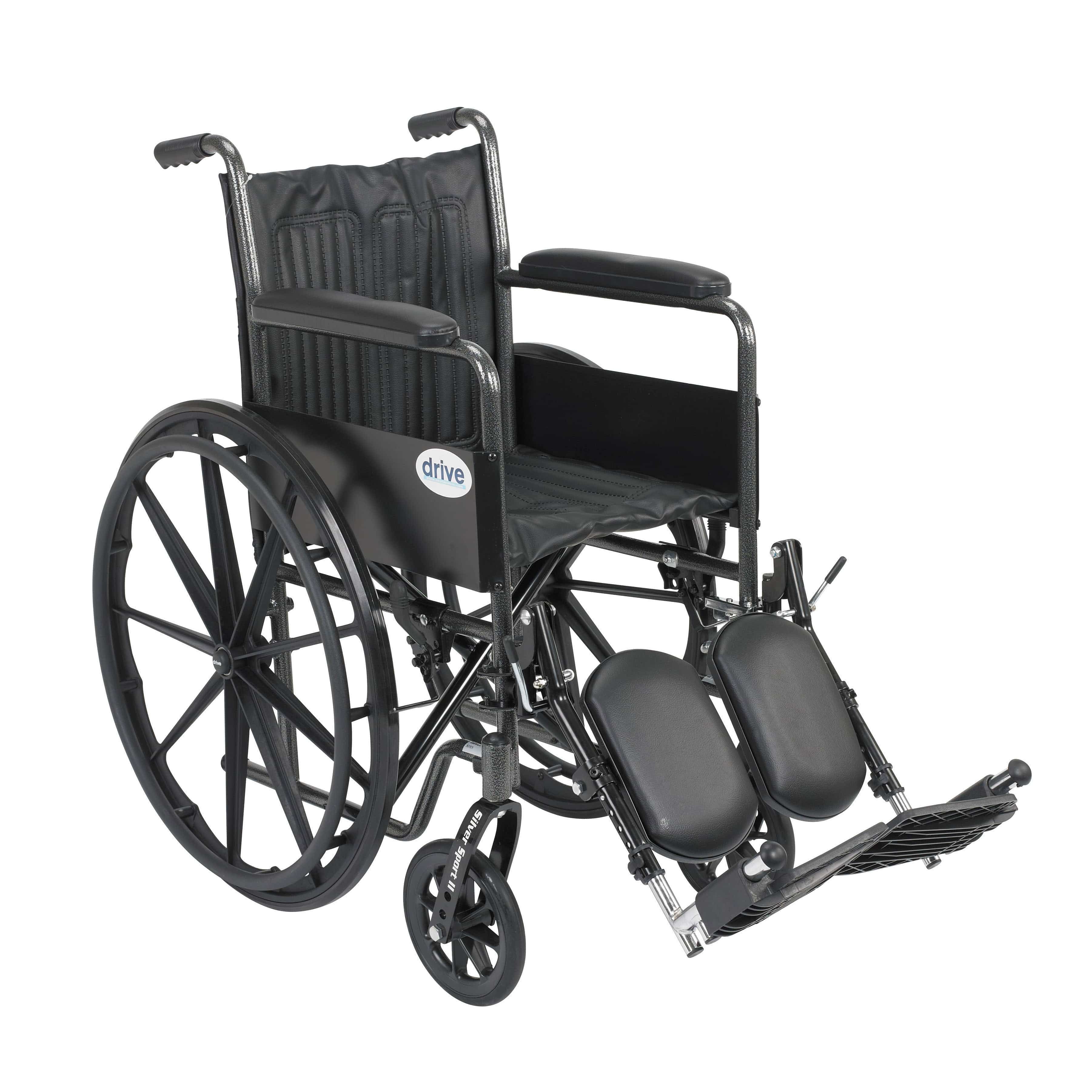 Drive Medical Wheelchairs/Standard Wheelchairs Non Removable Fixed Arms and Elevating Leg Rests / 18" Seat Drive Medical Silver Sport 2 Wheelchair