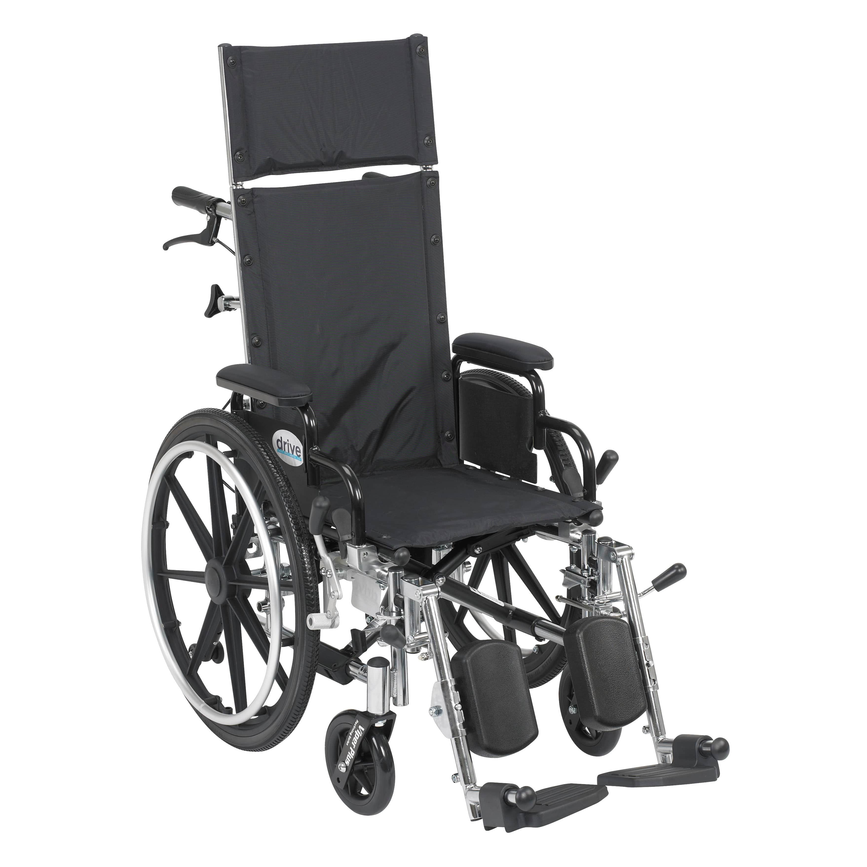 Drive Medical Wheelchairs 14" Seat Drive Medical Viper Plus Light Weight Reclining Wheelchair with Elevating Leg rest and Flip Back Detachable Arms