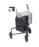 Drive Medical 3 Wheel Rollator Rolling Walker with Basket Tray and Pouch