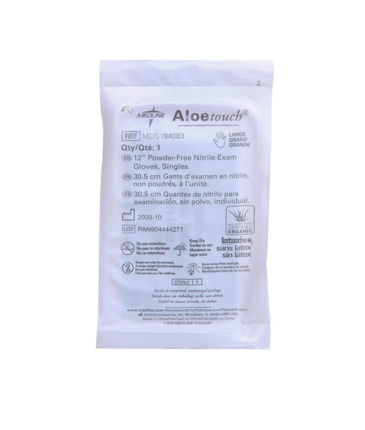 Medline S / Box of 100 Medline AloeTouch Sterile 12" Powder-Free Nitrile Exam Gloves
