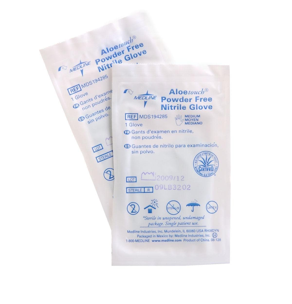 Medline MD / Box of 100 Medline AloeTouch Sterile 9" Powder-Free Nitrile Exam Glove Singles