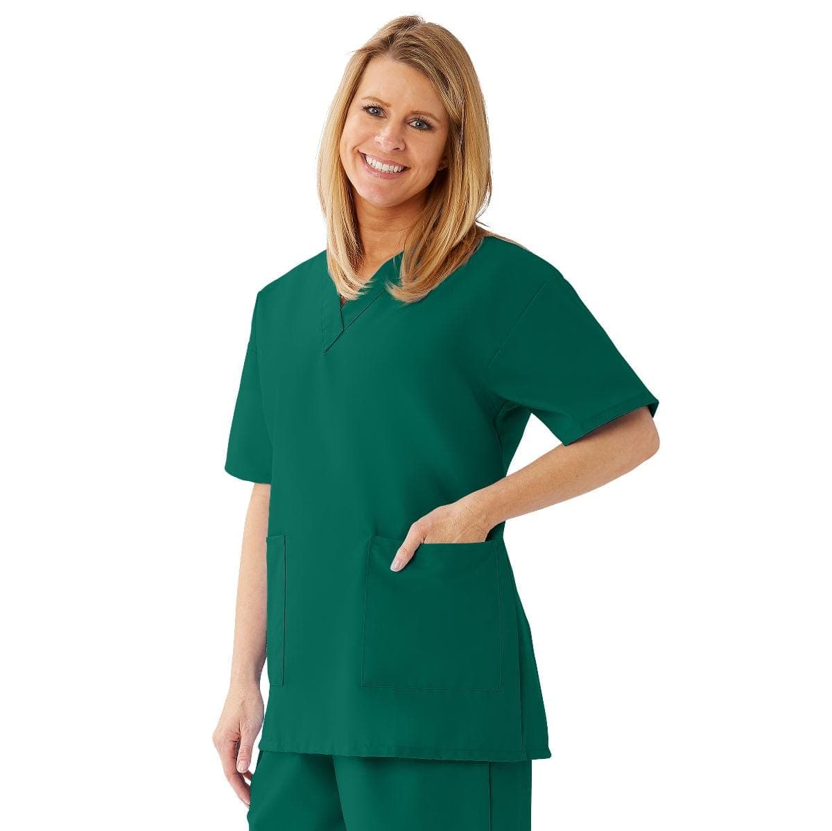 Medline Hunter Green / 4XL Medline AngelStat Women's V-Neck Tunic Scrub Tops with 2 Pockets