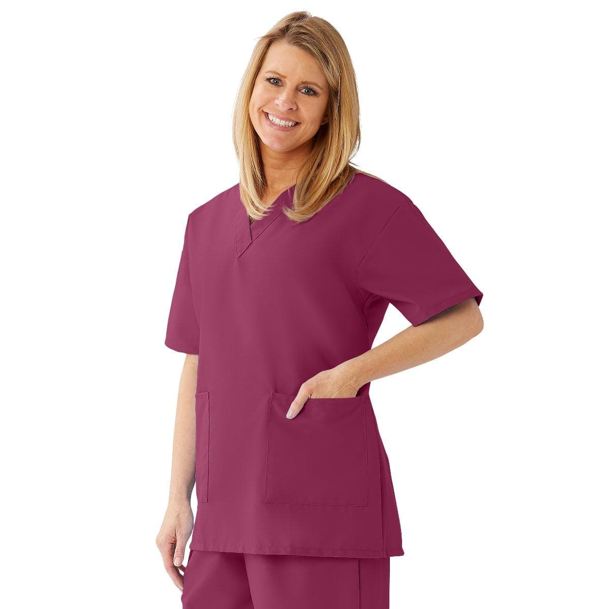 Medline Raspberry / 4XL Medline AngelStat Women's V-Neck Tunic Scrub Tops with 2 Pockets