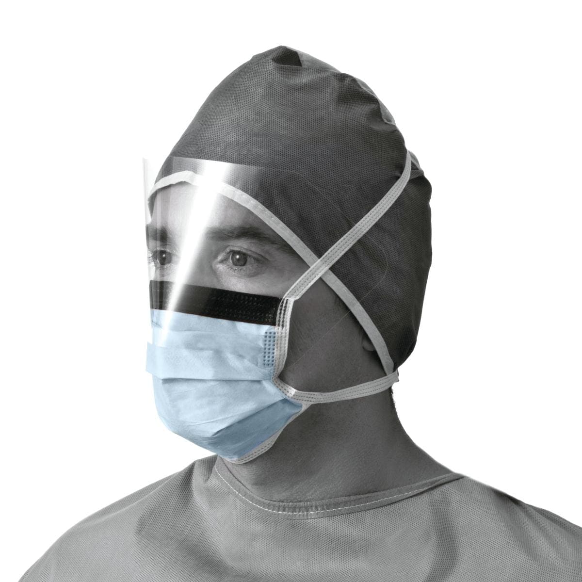 Medline Case of 100 Medline ASTM Level 1 Anti-Fog Surgical Mask with Eye Shield with Ties