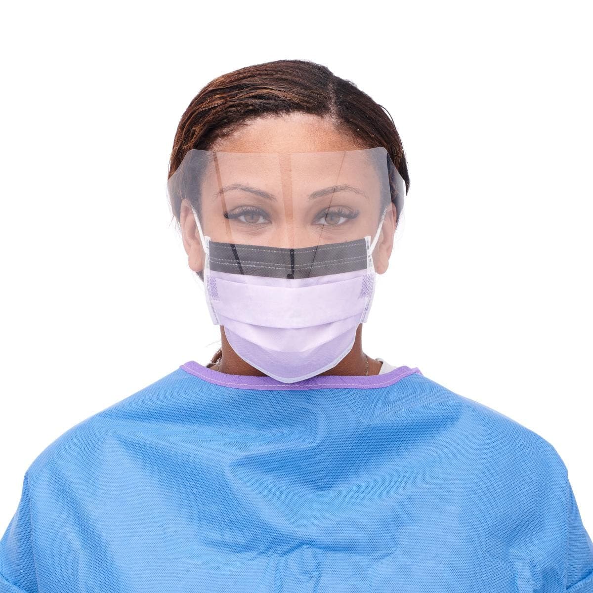Medline Purple / Case of 100 Medline ASTM Level 3 Procedure Face Masks with Eye Shield and Ear Loops