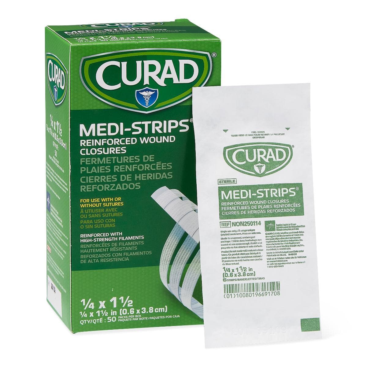 Medline 1/4"x1.5" / Box of 300 Medline CURAD Medi-Strip Reinforced Wound Closures