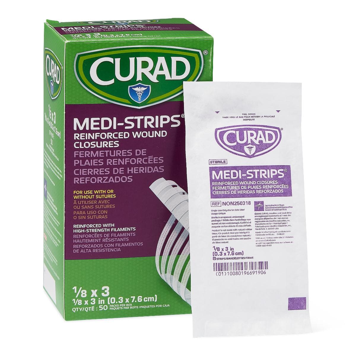 Medline 1/8"x3" / Box of 50 Packs Medline CURAD Medi-Strip Reinforced Wound Closures