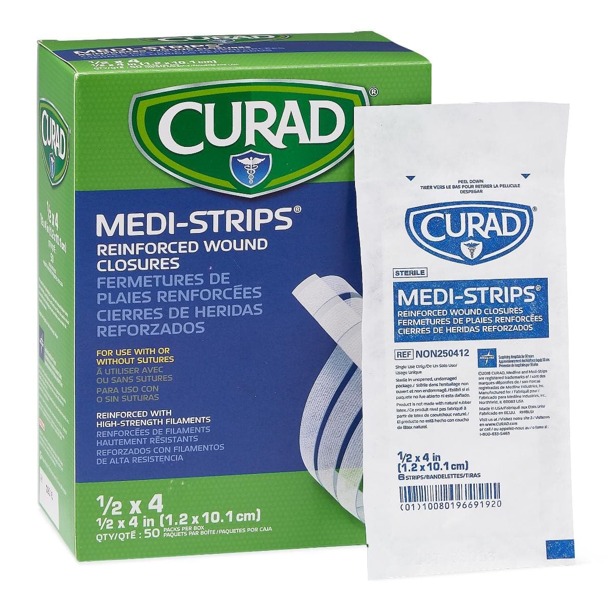 Medline 1/2"x4" / Case of 1200 Medline CURAD Medi-Strip Reinforced Wound Closures