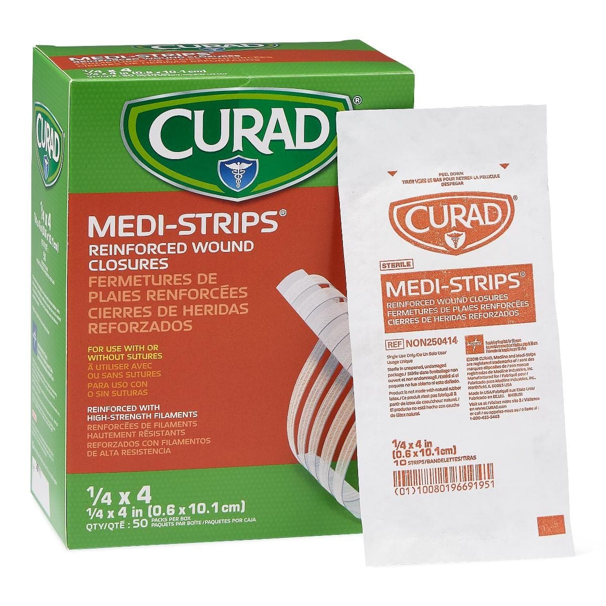 Medline 1/4"x4" / Pack of 6 Medline CURAD Medi-Strip Reinforced Wound Closures
