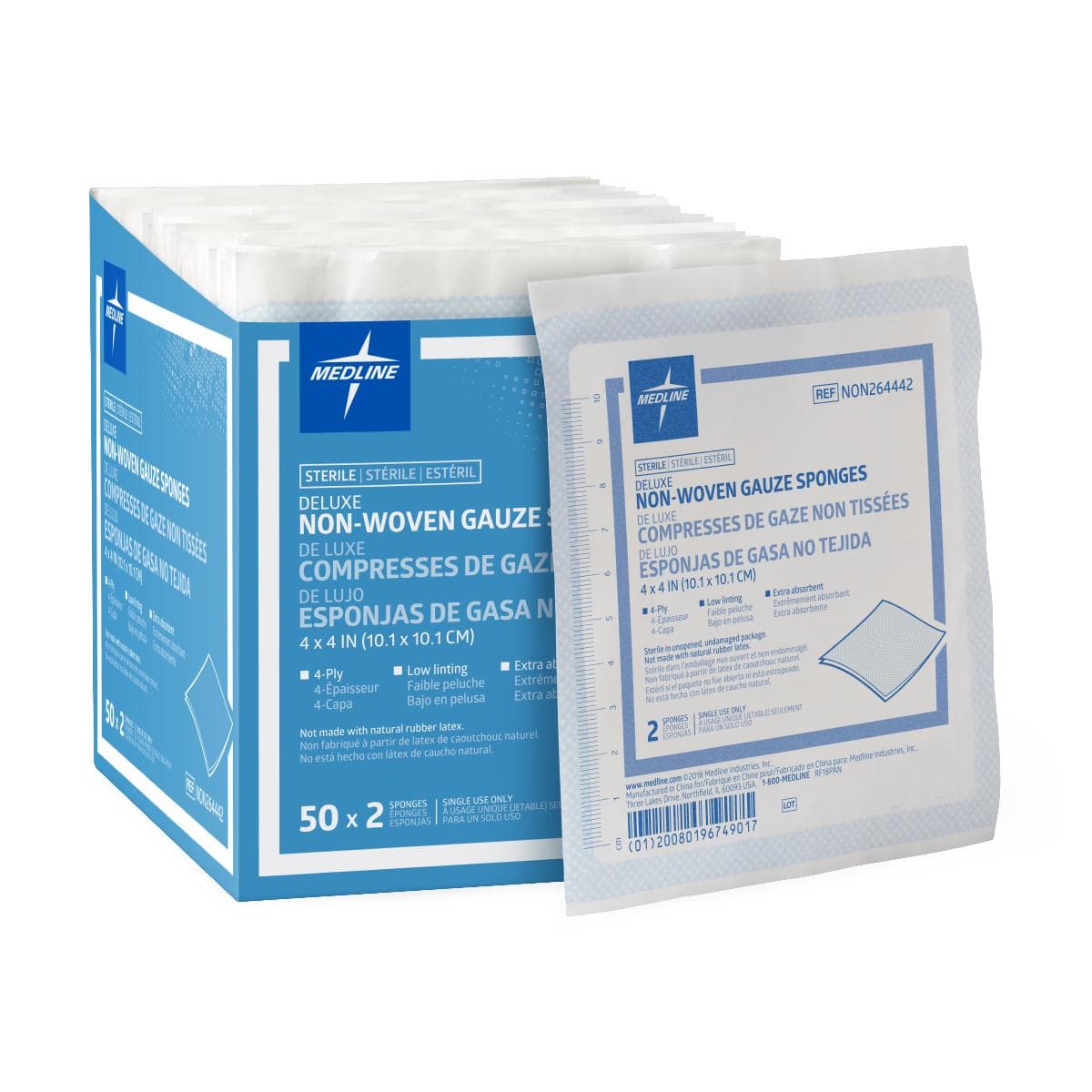 Medline Case of 1200 Medline Deluxe Sterile Nonwoven Gauze Sponges