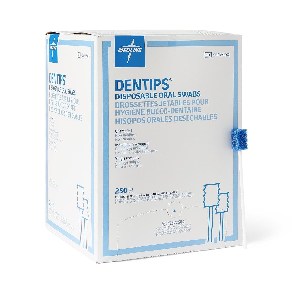 Medline Blue / Box of 250 Medline DenTips Oral Swabsticks