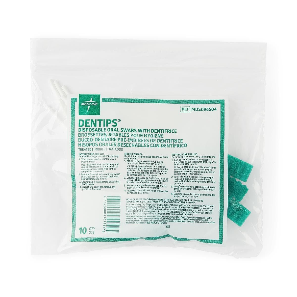 Medline Green / Case of 1000 Medline DenTips Oral Swabsticks