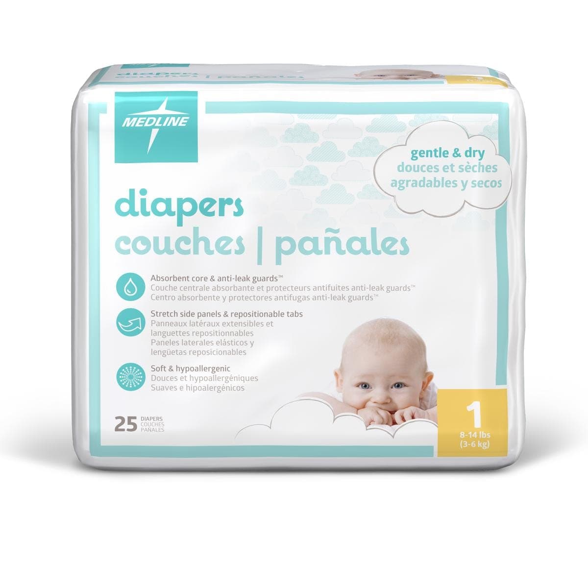 Medline 8-14 lbs / Bag of 25 Medline Disposable Baby Diapers