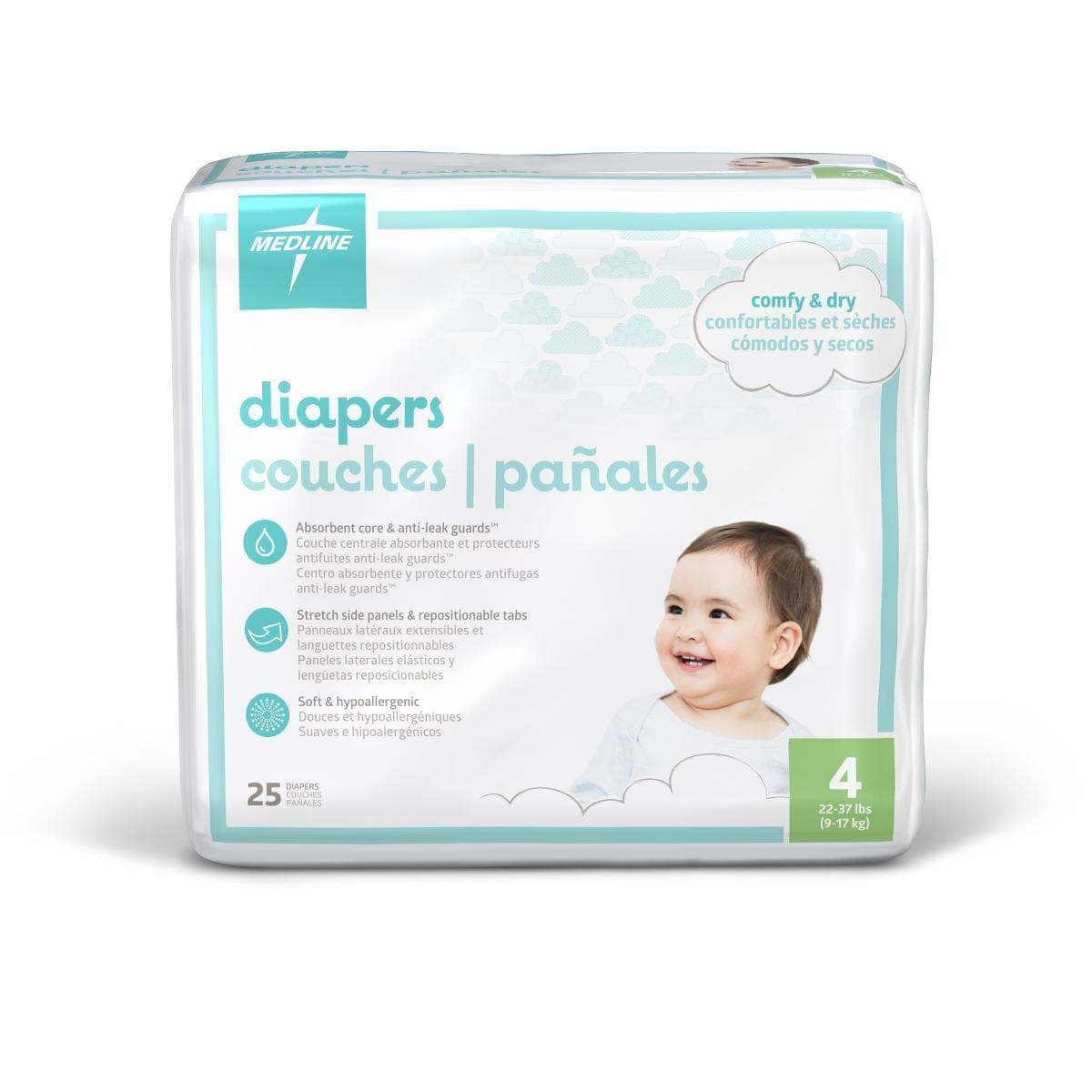 Medline 22-37 lbs / Case of 200 Medline Disposable Baby Diapers