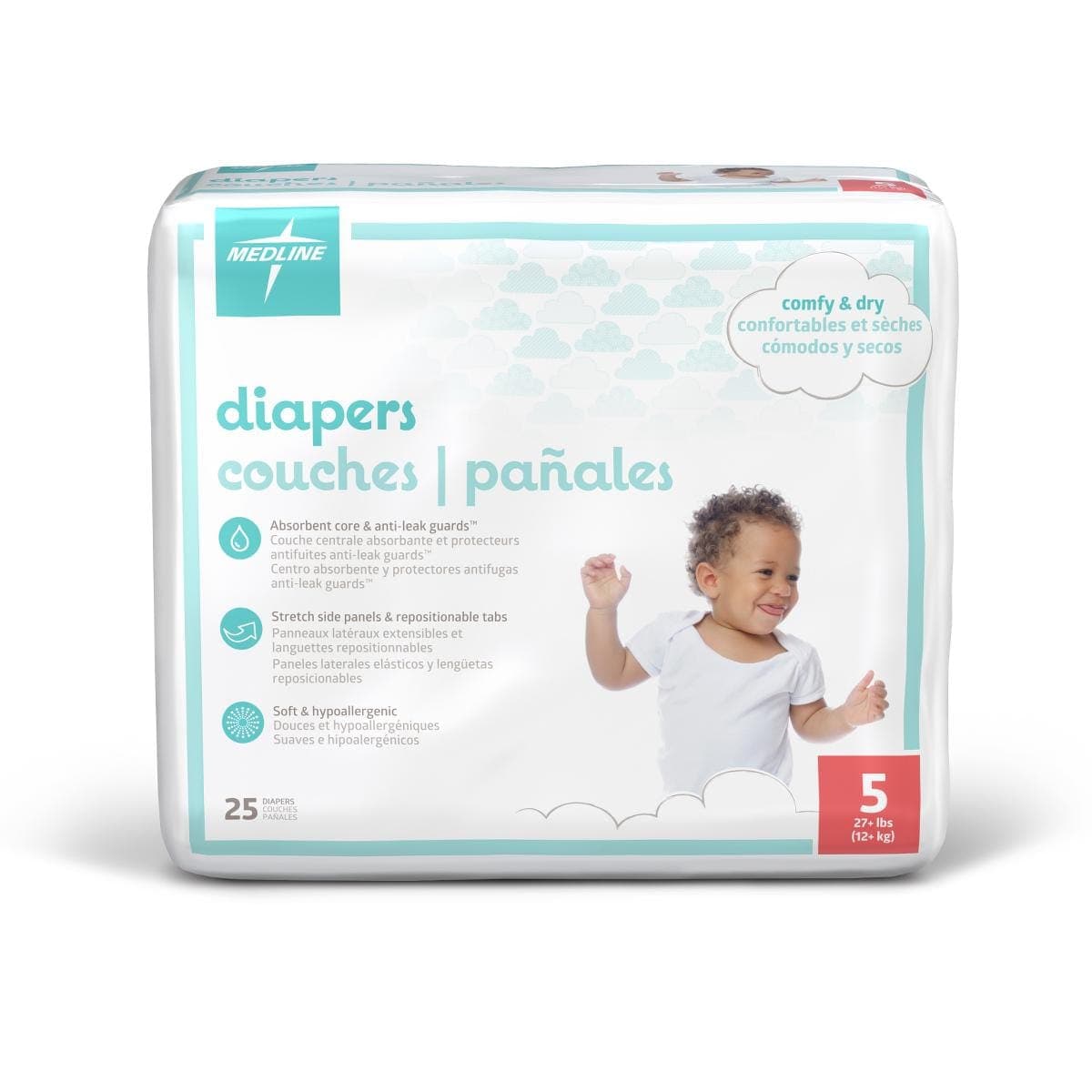 Medline 27+ lbs / Case of 200 Medline Disposable Baby Diapers