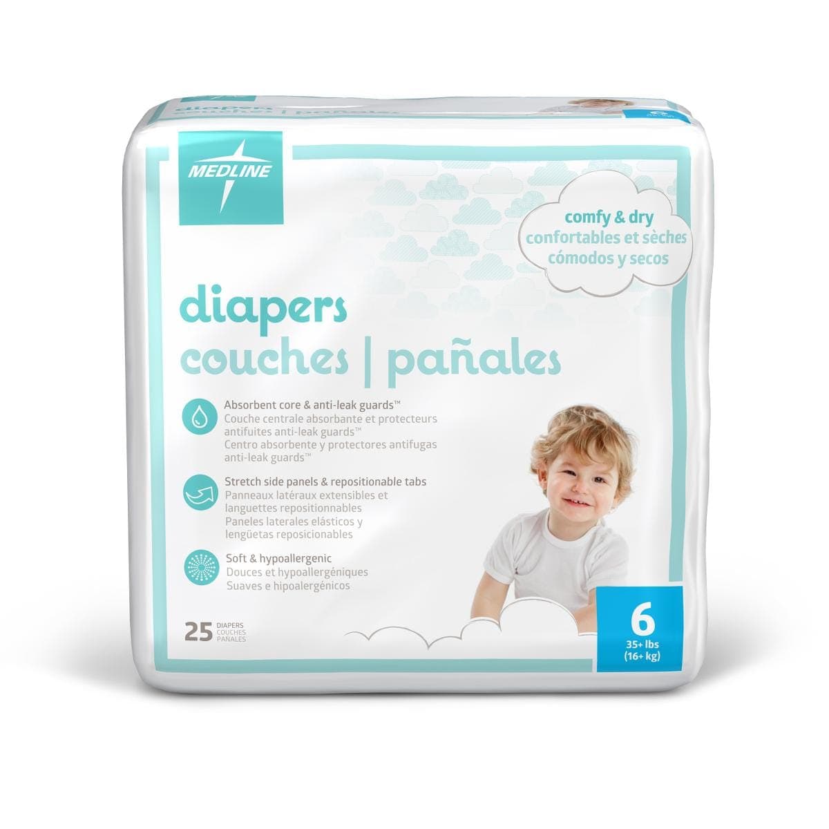 Medline 35+ lbs / Bag of 25 Medline Disposable Baby Diapers