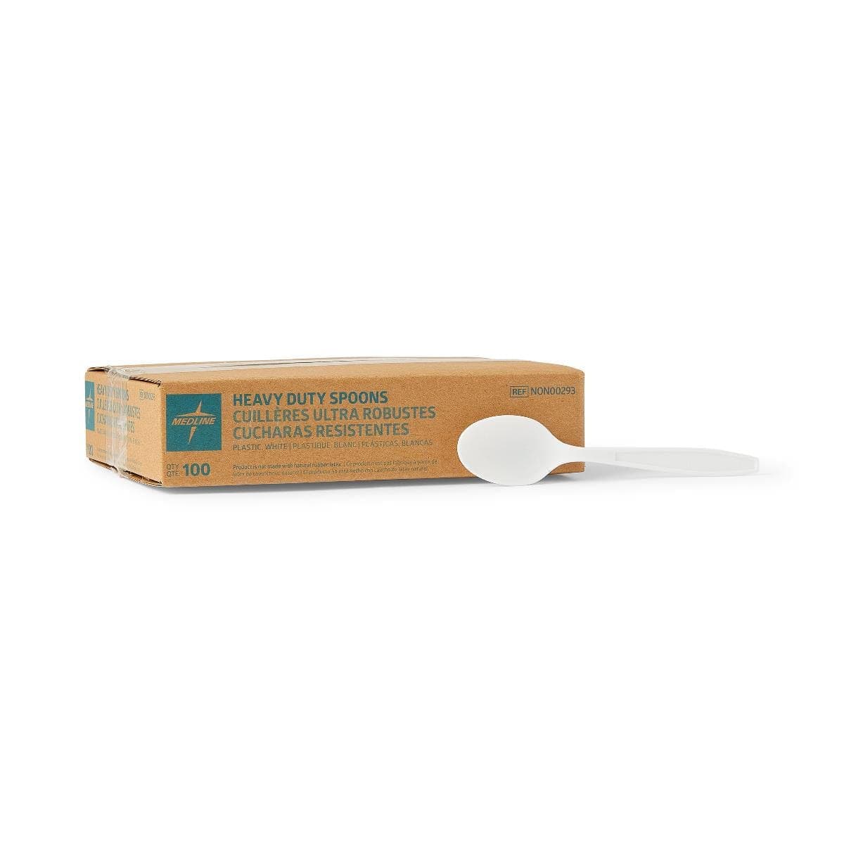 Medline Box of 100 Medline Disposable White Plastic Spoons