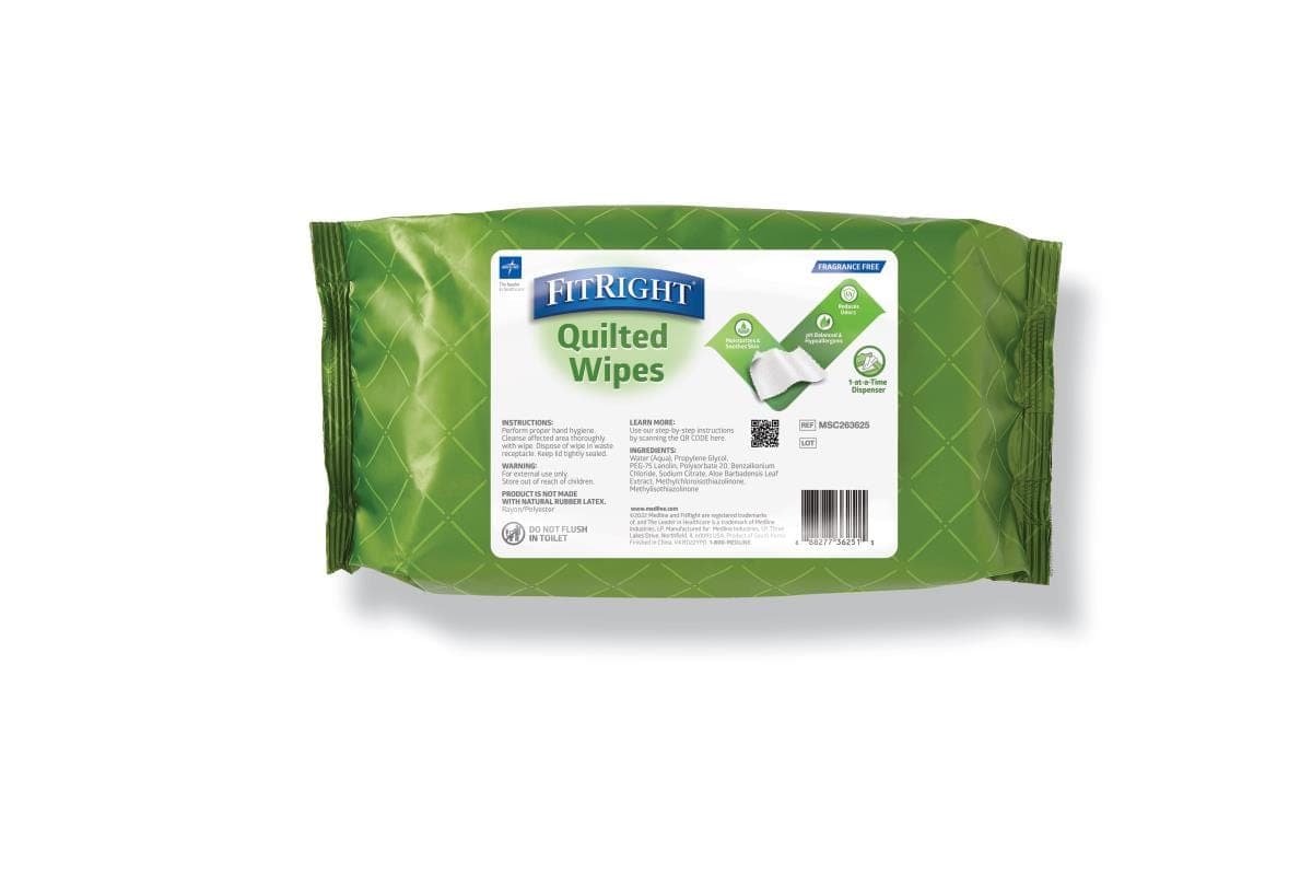 Medline Case of 12 Medline FitRight Aloe Quilted Personal Cleansing Wipes