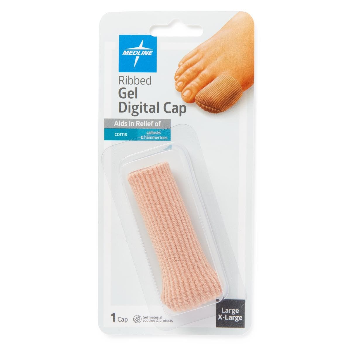 Medline Beige / L/XL Medline Gel Ribbed Digital Toe Caps