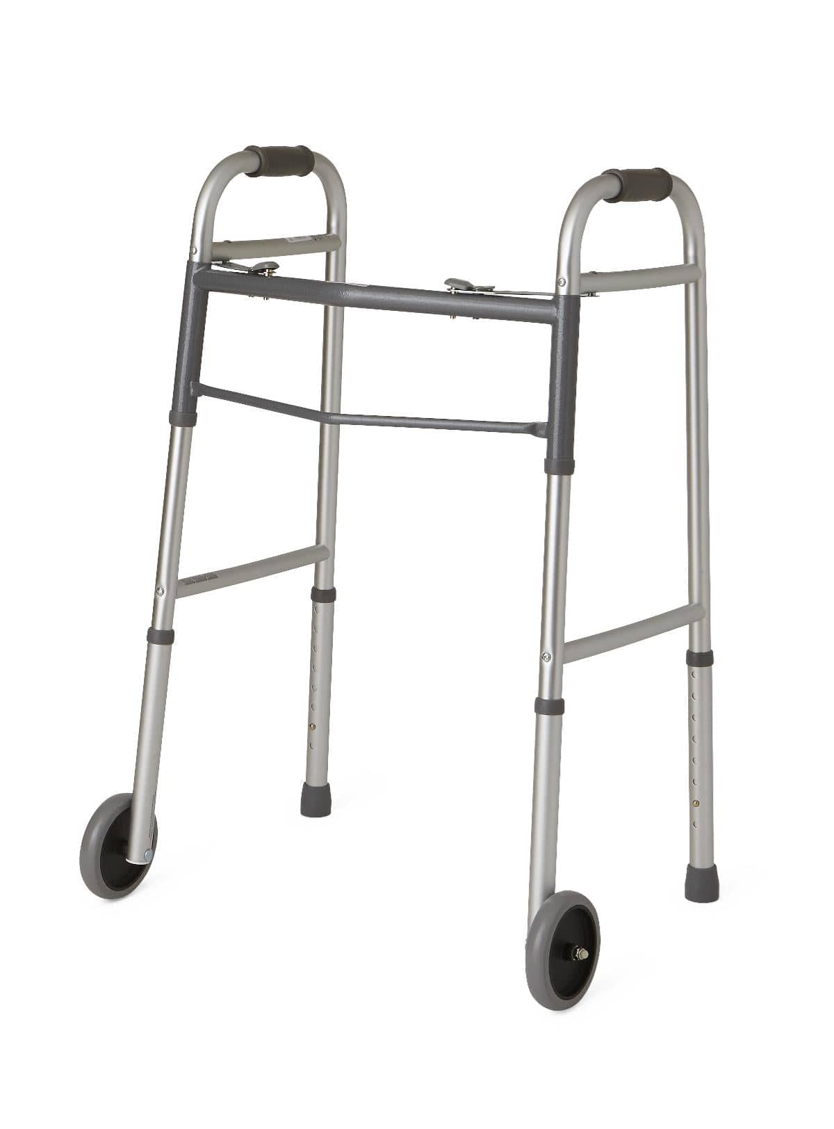 Medline Case of 4 Medline Guardian Two-Button Folding Walkers with 5" Wheels