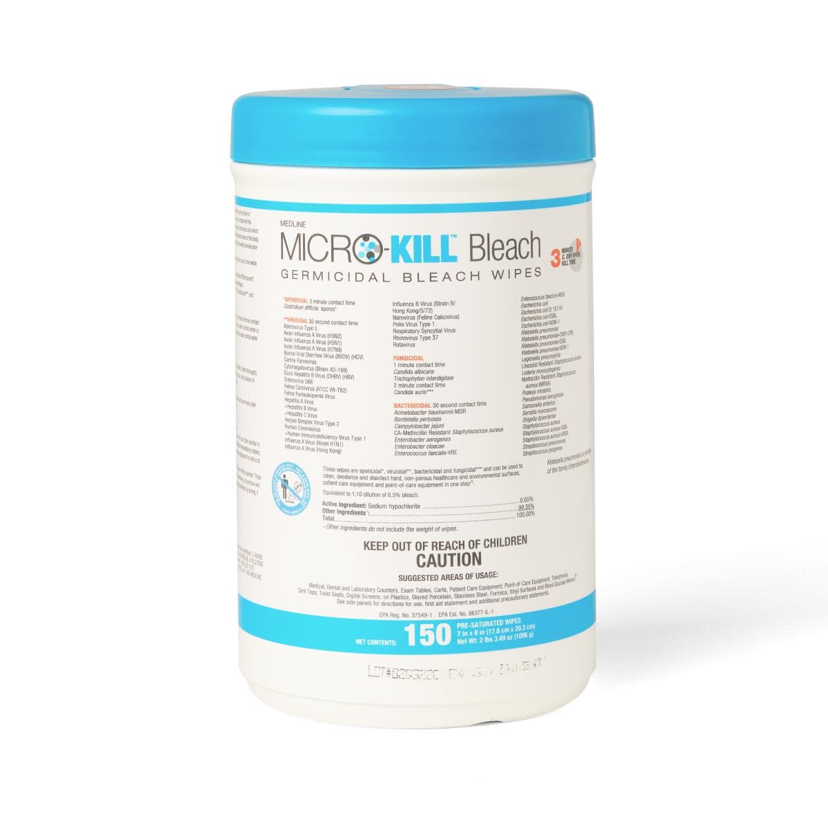 Medline 7"X8" / Case of 8 Medline Micro-Kill Bleach Germicidal Bleach Wipes