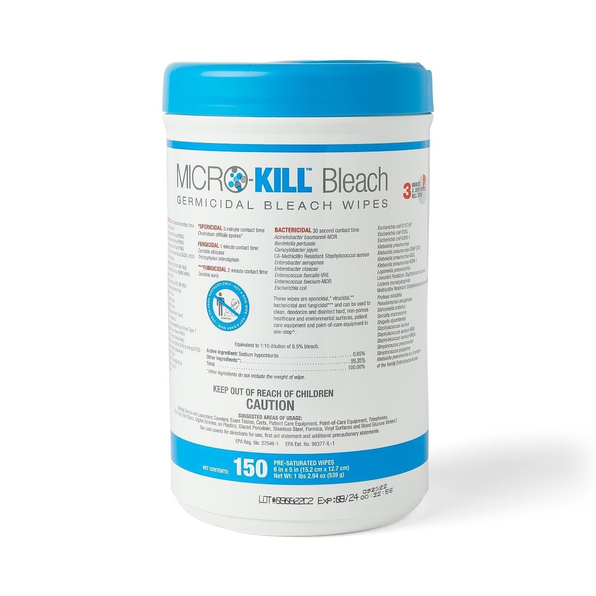 Medline 6"X5" / Single Item Medline Micro-Kill Bleach Germicidal Bleach Wipes