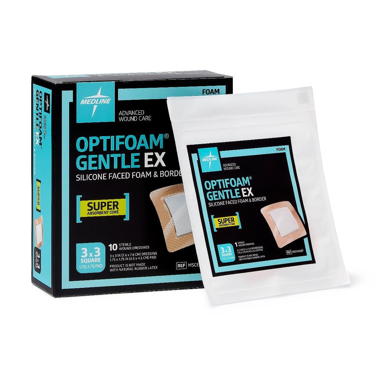 Medline 3"X3" / Case of 100 Medline Optifoam Gentle EX Silicone-Faced Foam Dressings