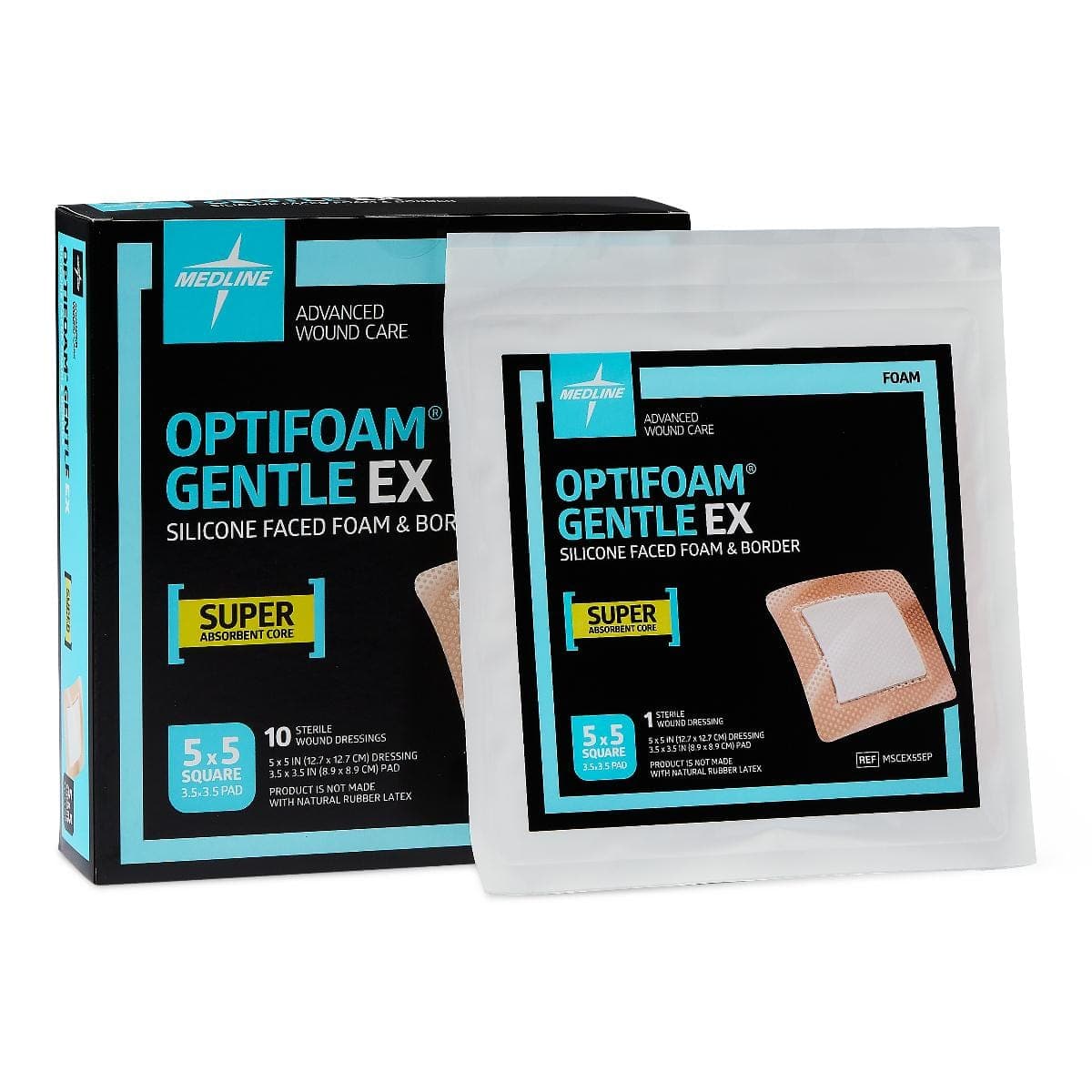 Medline 5"X5" / Case of 100 Medline Optifoam Gentle EX Silicone-Faced Foam Dressings