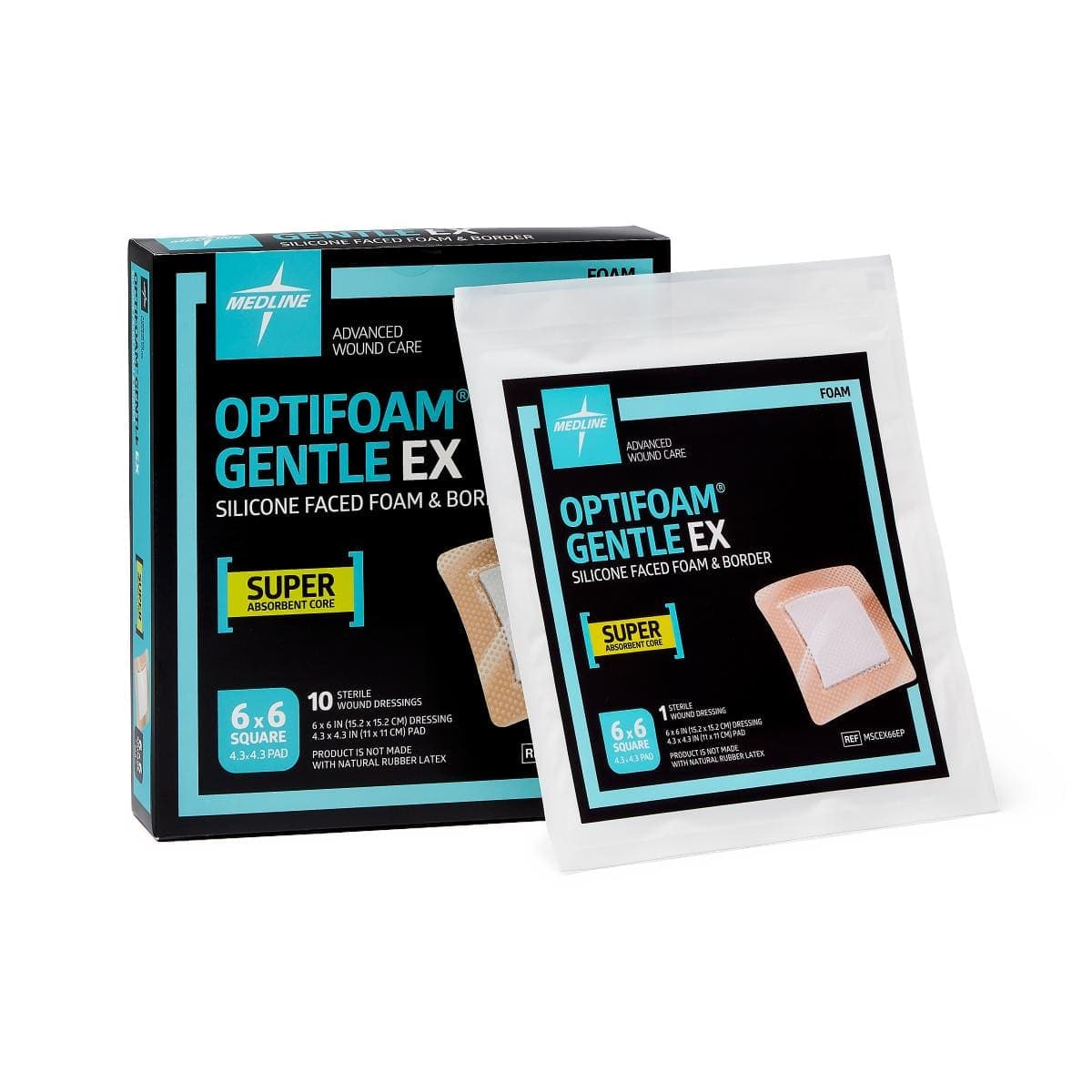 Medline 6"X6" / Case of 100 Medline Optifoam Gentle EX Silicone-Faced Foam Dressings