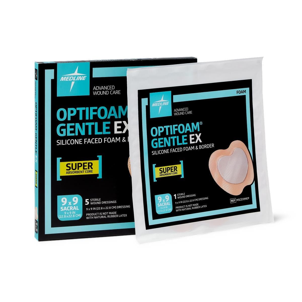 Medline 9"X9" / Case of 25 Medline Optifoam Gentle EX Silicone-Faced Foam Dressings