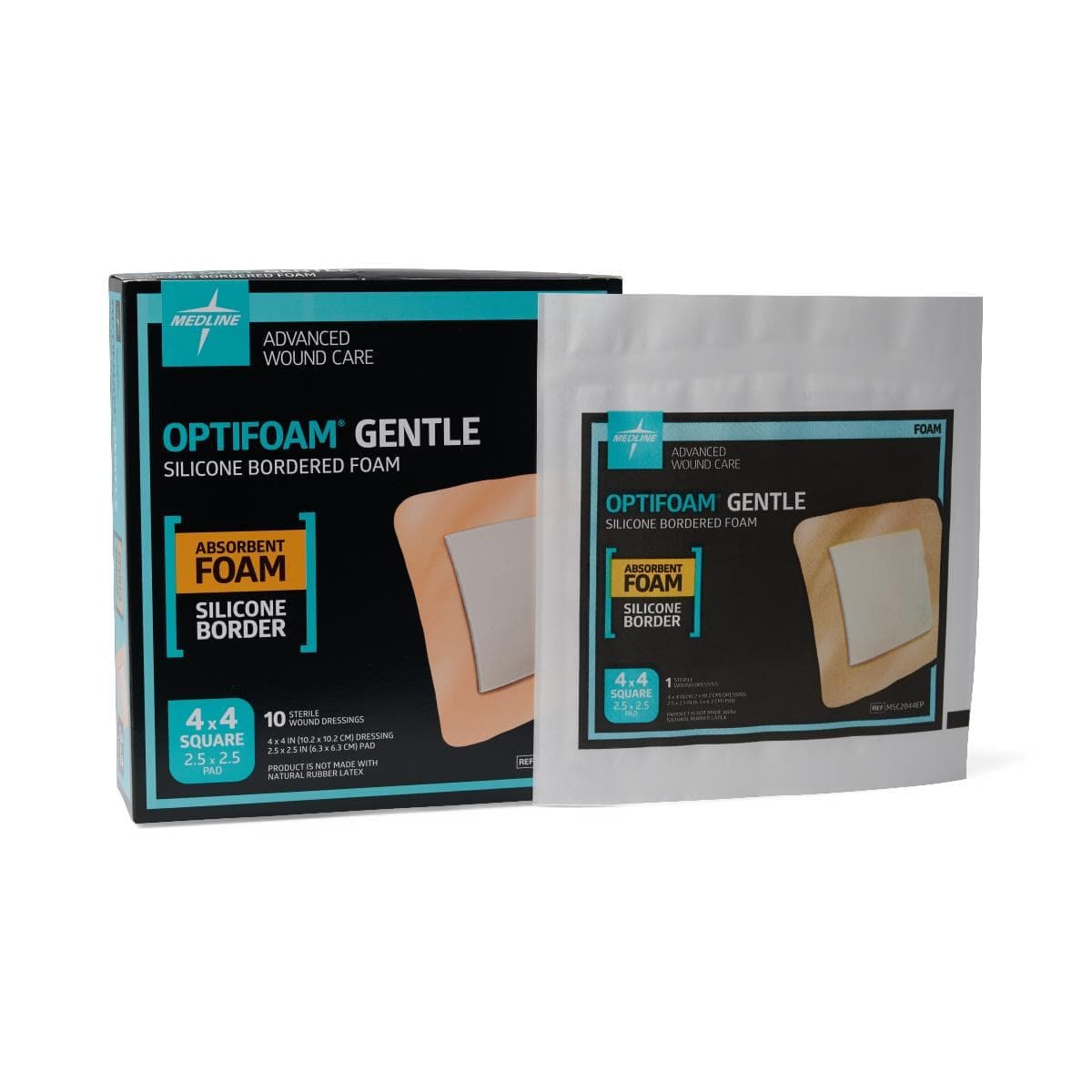 Medline 4"X4" / Case of 100 Medline Optifoam Gentle Foam Dressings with Silicone Adhesive Border