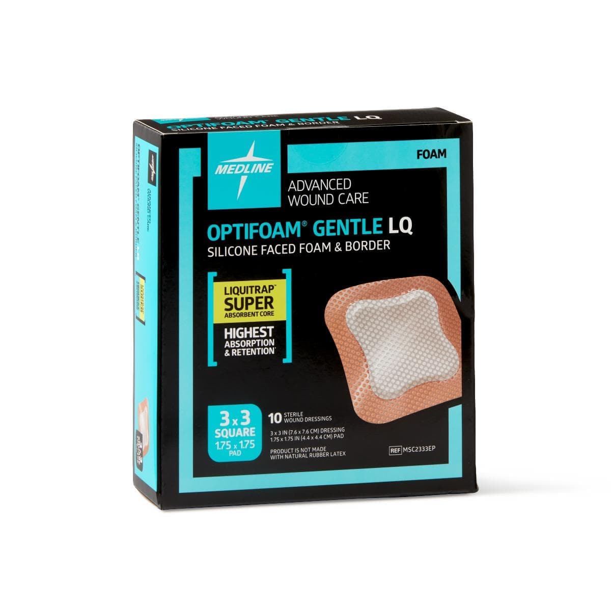 Medline 3"X3" / Case of 100 Medline Optifoam Gentle LQ Silicone-Faced Foam Dressings