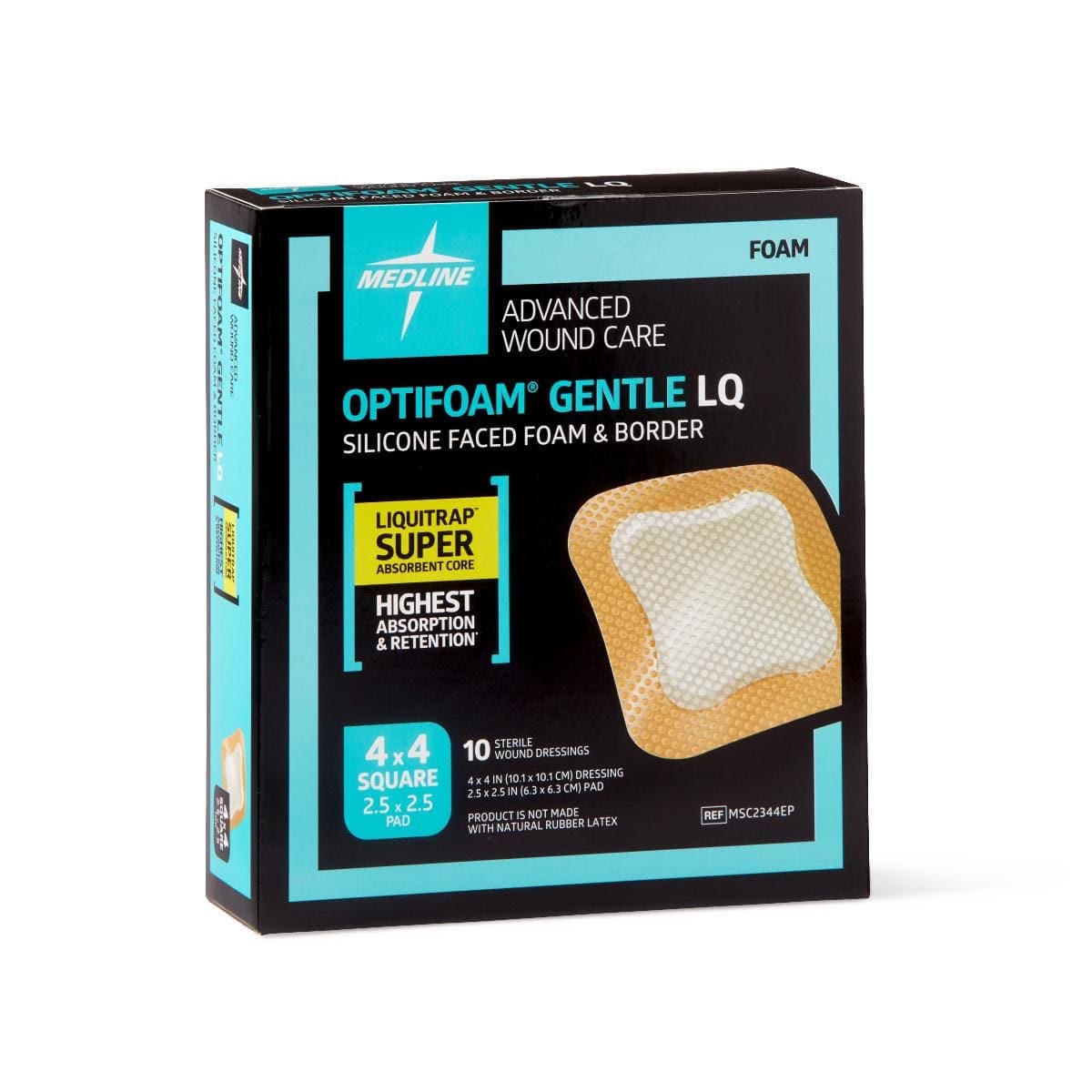 Medline 4"X4" / Case of 100 Medline Optifoam Gentle LQ Silicone-Faced Foam Dressings