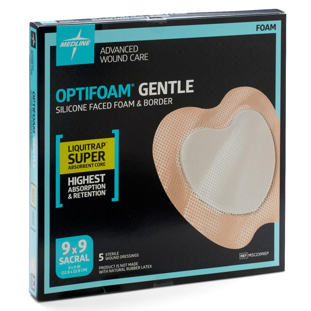 Medline 9"X9" / Case of 25 Medline Optifoam Gentle LQ Silicone-Faced Foam Dressings