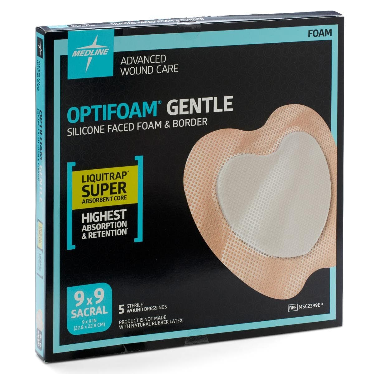 Medline 9"X9" / Box of 5 Medline Optifoam Gentle LQ Silicone-Faced Foam Dressings