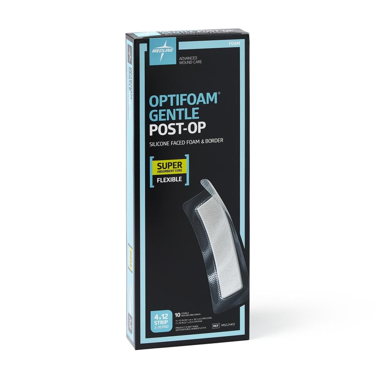 Medline 4"X12" / Box of 10 Medline Optifoam Gentle Post-Op Foam Dressings