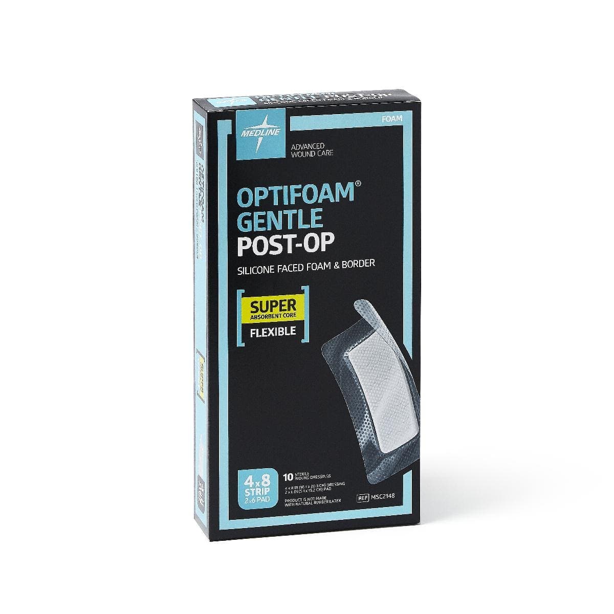 Medline 4"X8" / Case of 100 Medline Optifoam Gentle Post-Op Foam Dressings