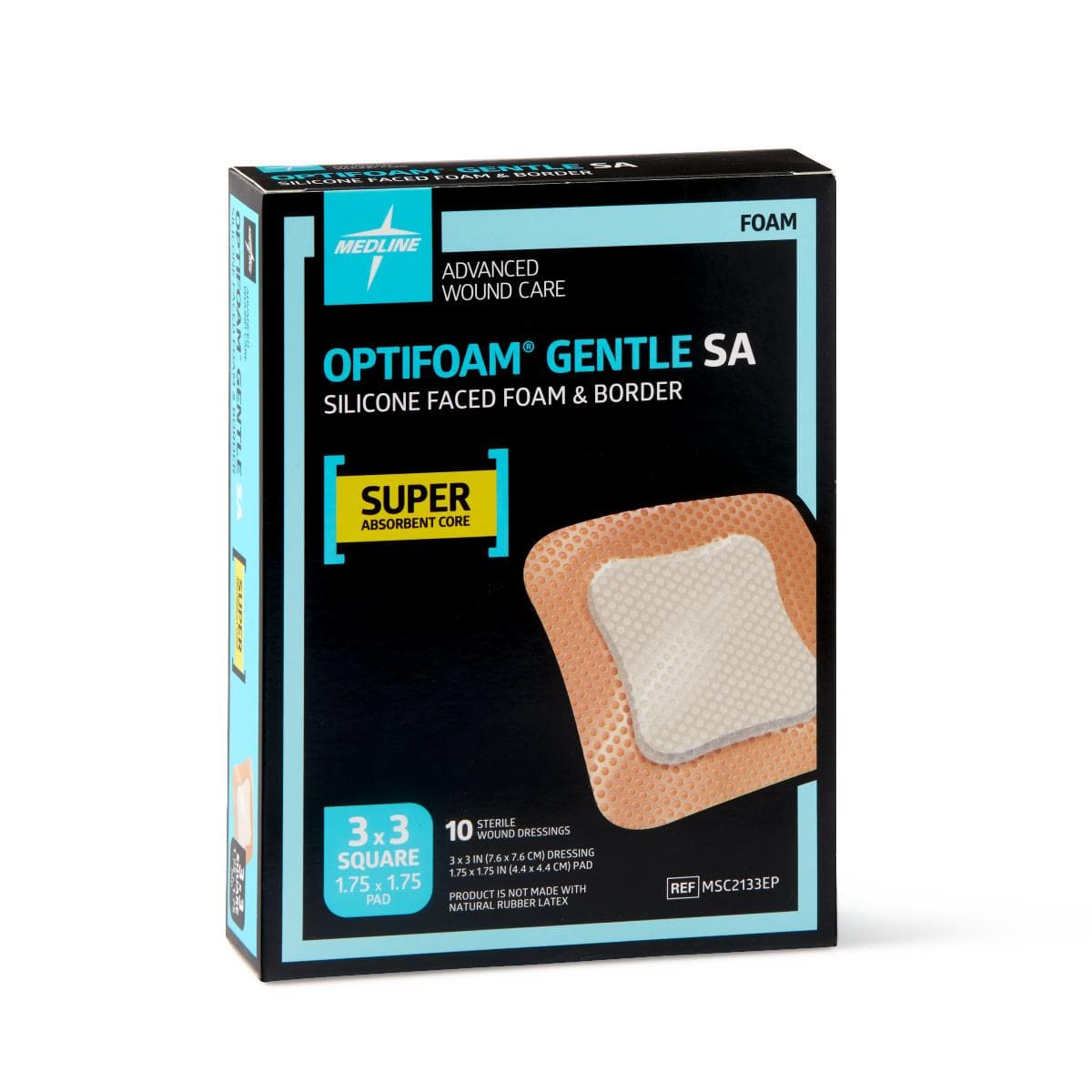 Medline 3"X3" / Case of 100 Medline Optifoam Gentle SA Silicone-Faced Foam Dressings