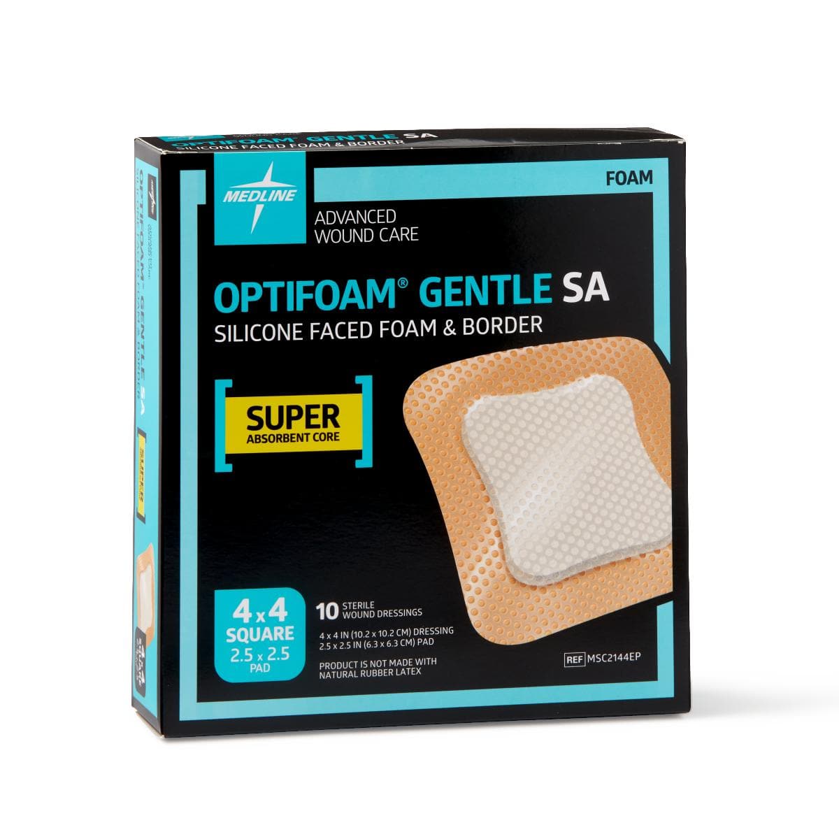 Medline 4"X4" / Case of 100 Medline Optifoam Gentle SA Silicone-Faced Foam Dressings