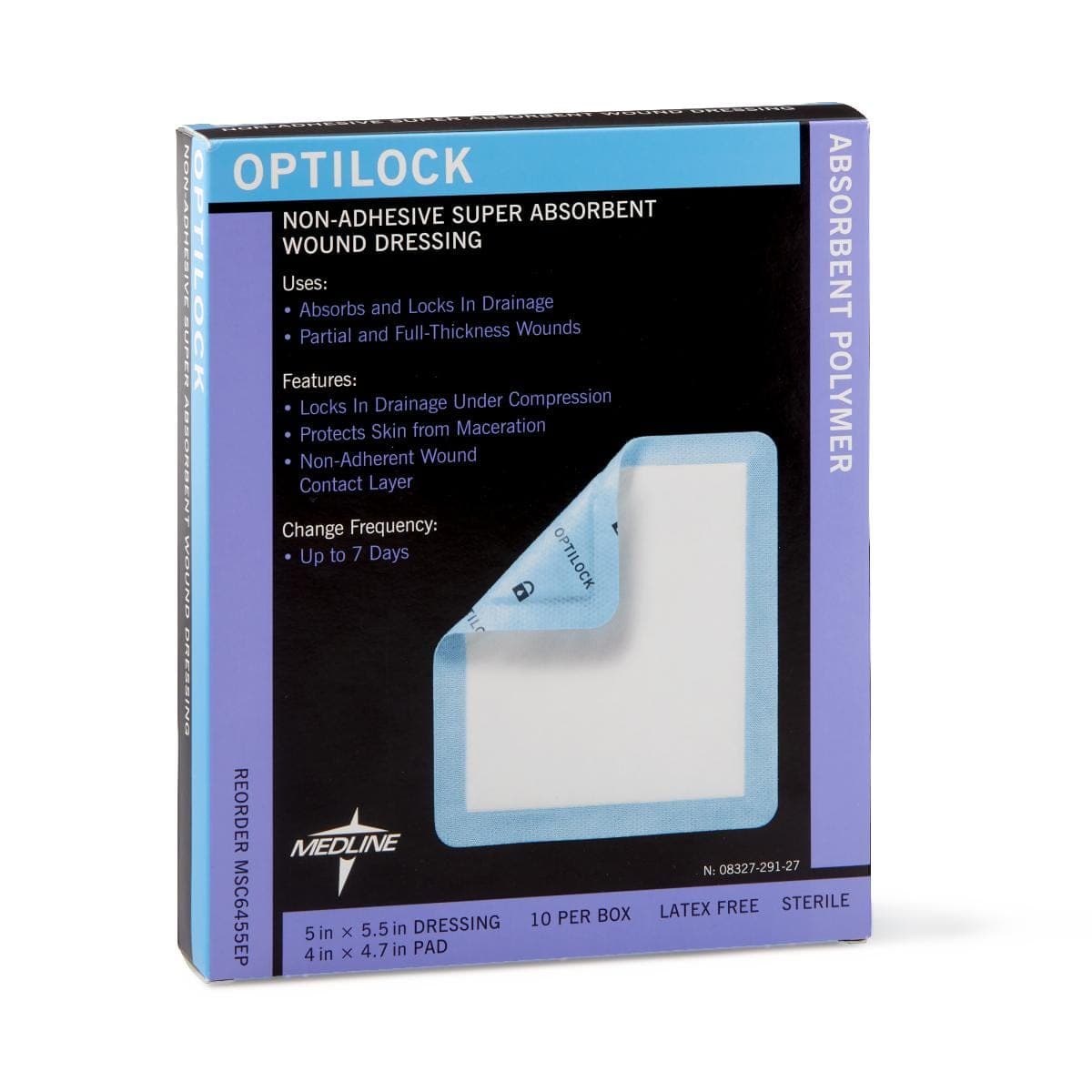 Medline 5"X5.5" / Case of 100 Medline OptiLock Nonadhesive Super Absorbent Wound Dressings