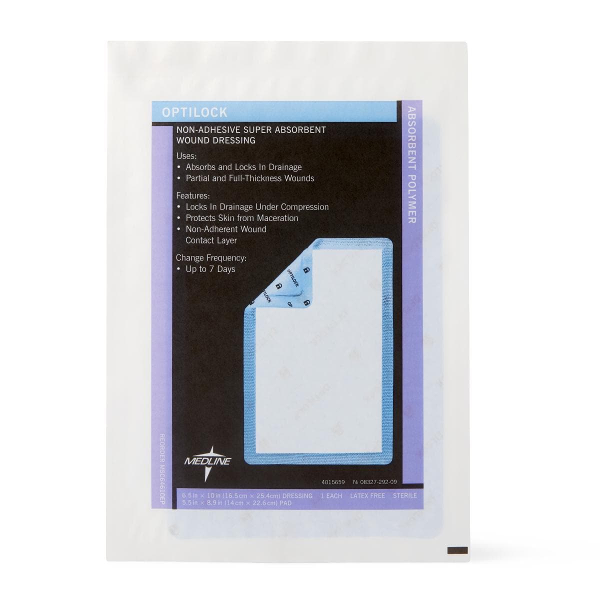 Medline 6.5"X10" / Single Item Medline OptiLock Nonadhesive Super Absorbent Wound Dressings