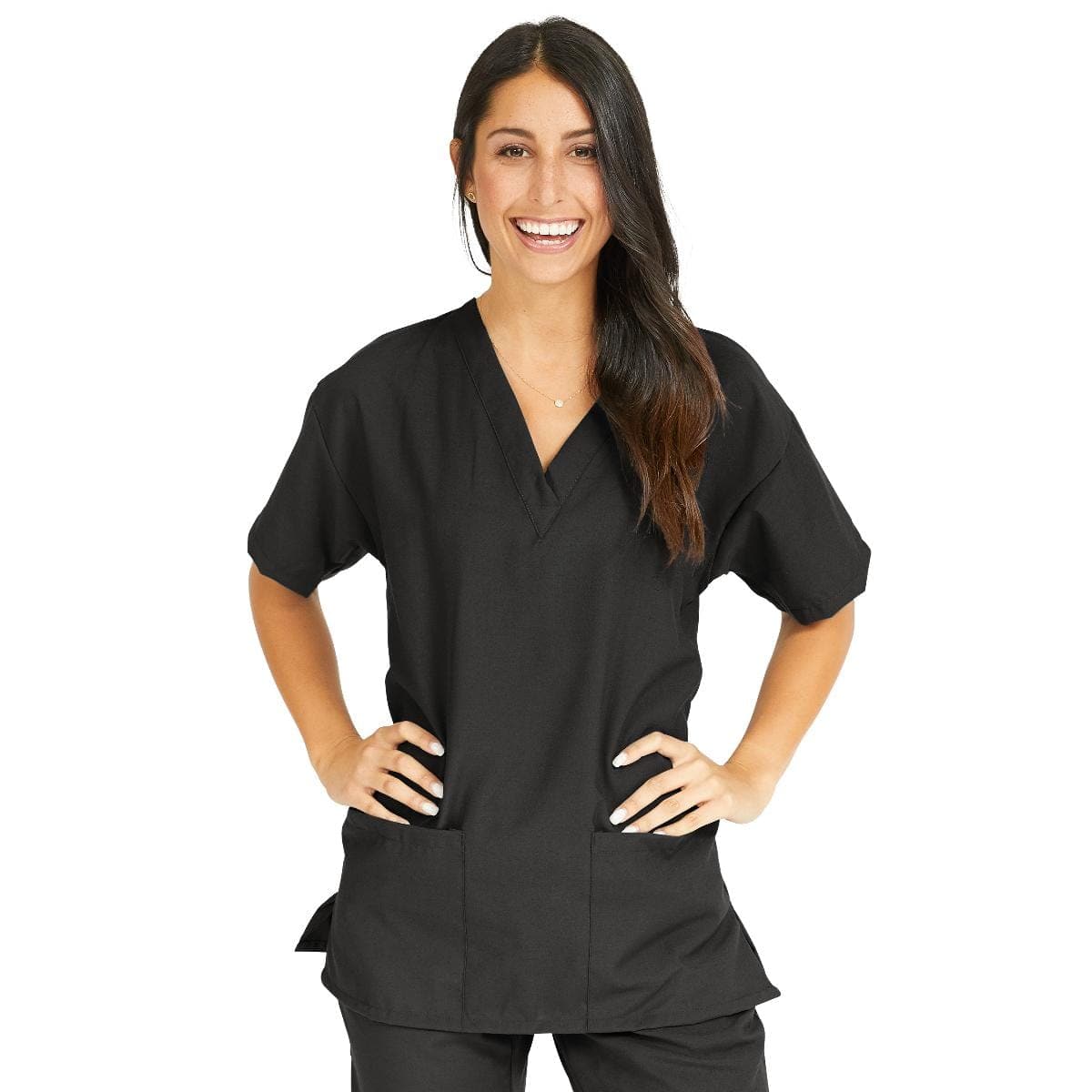 Medline Black / L Medline PerforMAX Women's V-Neck Tunic Scrub Top with 2 Pockets