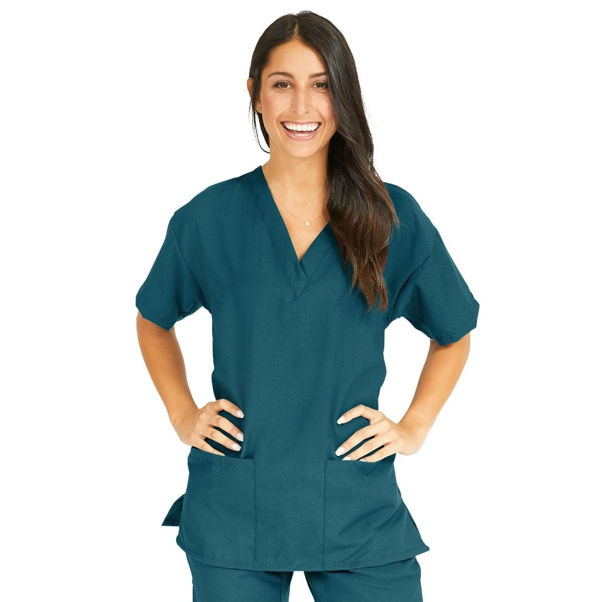 Medline Caribbean Blue / L Medline PerforMAX Women's V-Neck Tunic Scrub Top with 2 Pockets