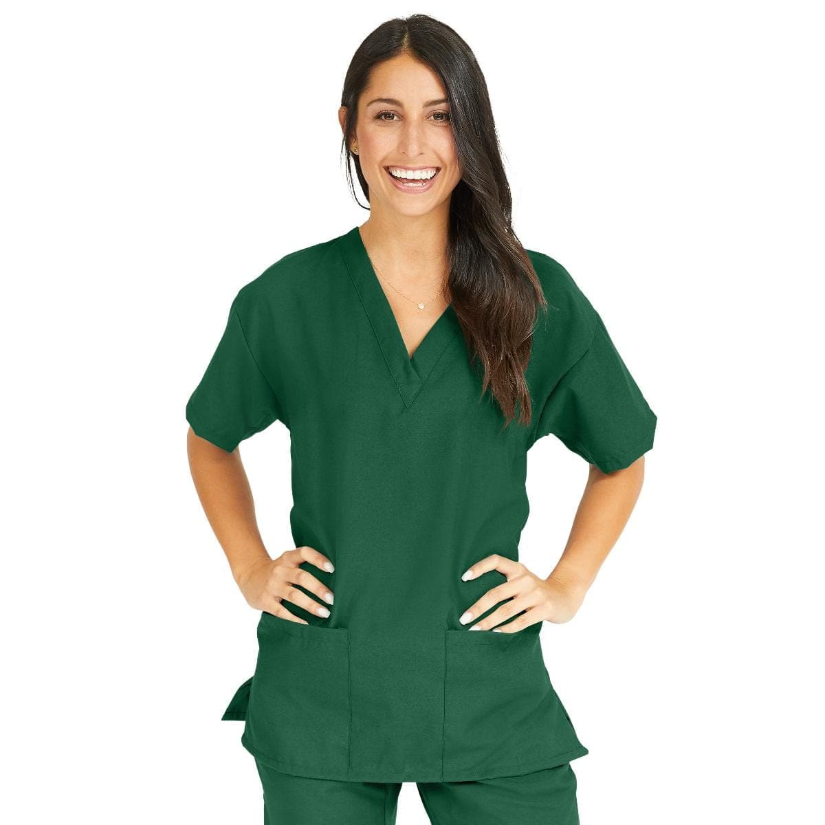 Medline Evergreen / L Medline PerforMAX Women's V-Neck Tunic Scrub Top with 2 Pockets