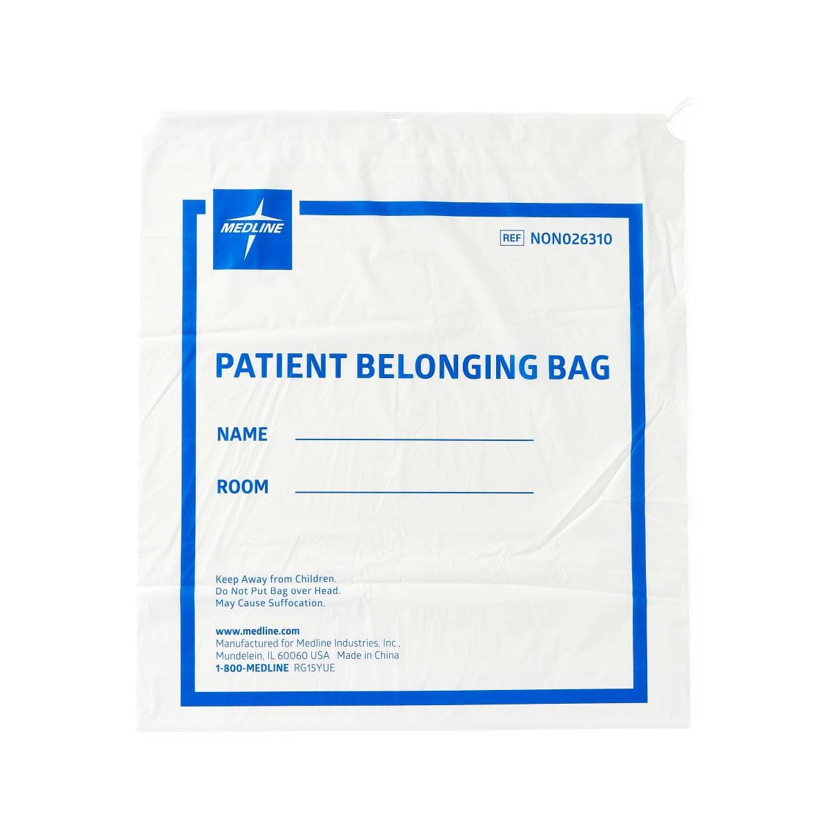 Medline White / 18"x20" Medline Plastic Patient Belongings Bags with Drawstring