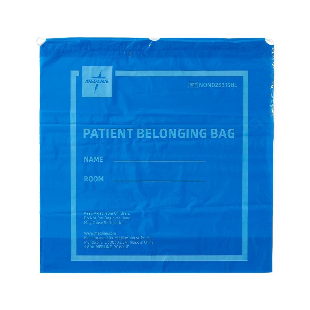 Medline Blue / 20"x20" Medline Plastic Patient Belongings Bags with Drawstring